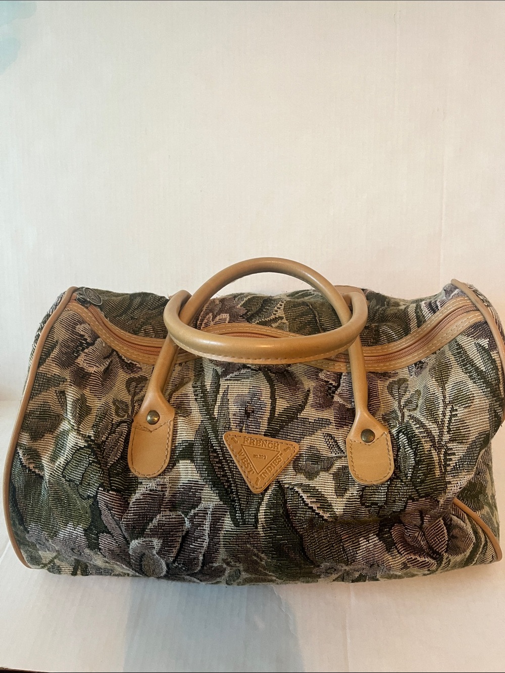 Vintage French West Indies Floral Tapestry Travel Bag *Flaws